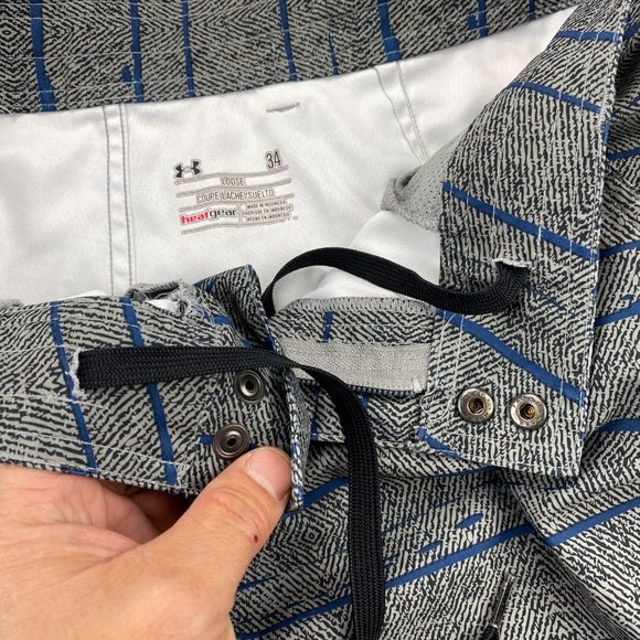 Under ARMOUR UA Swim Shorts Men 34 Gray Blue Striped Board Short Pants Outdoor - Picture 4 of 13